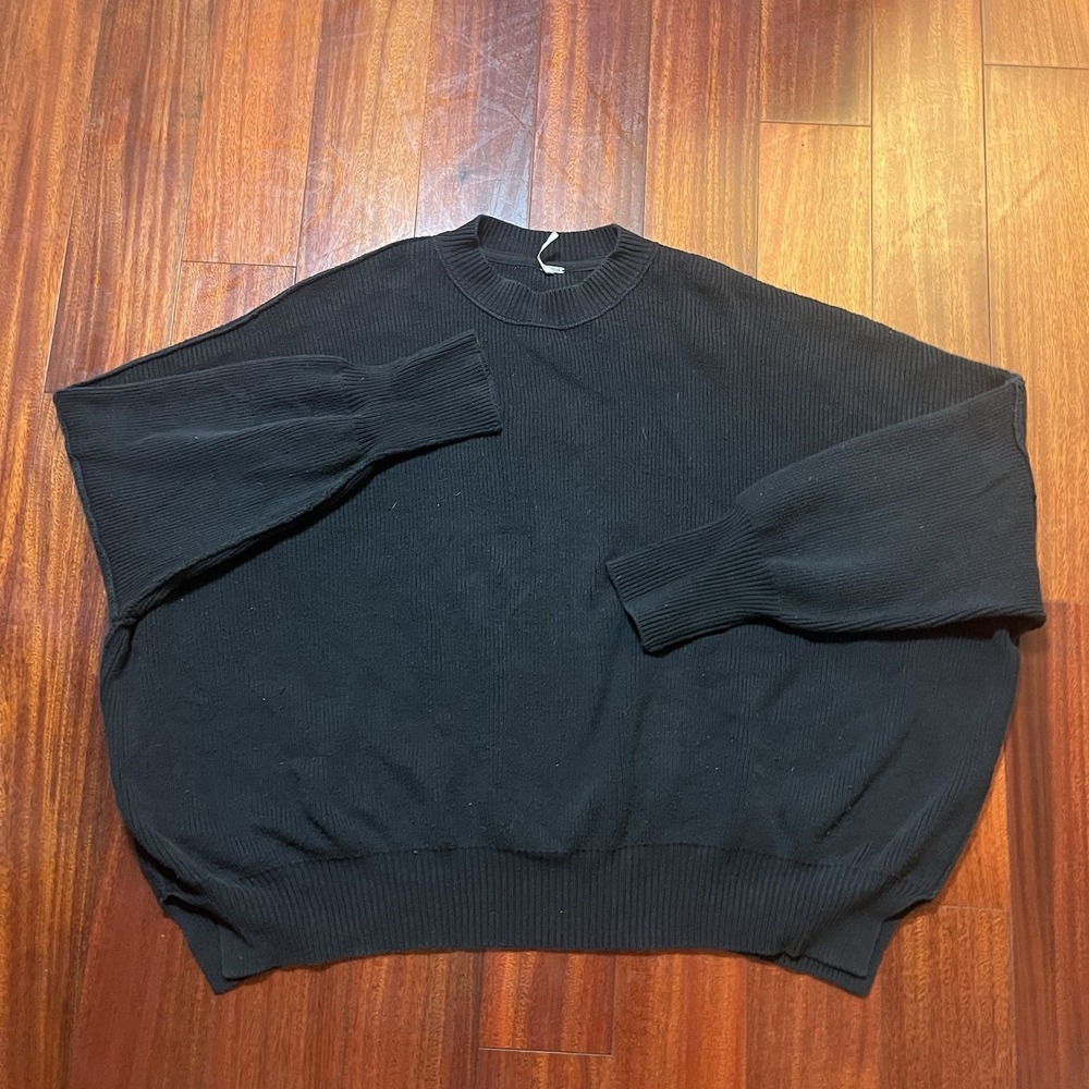 Free People Easy Street Tunic Sweater Black Oversized Ribbed Knit OB991232 Large